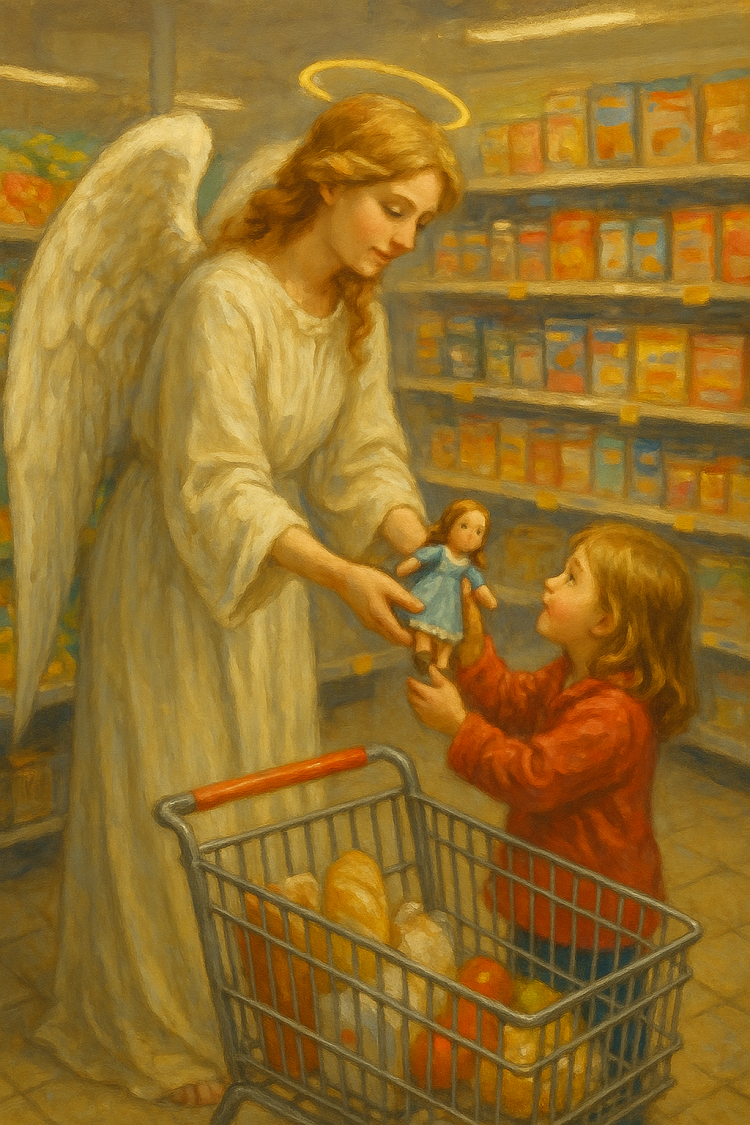 an angel in a grocer